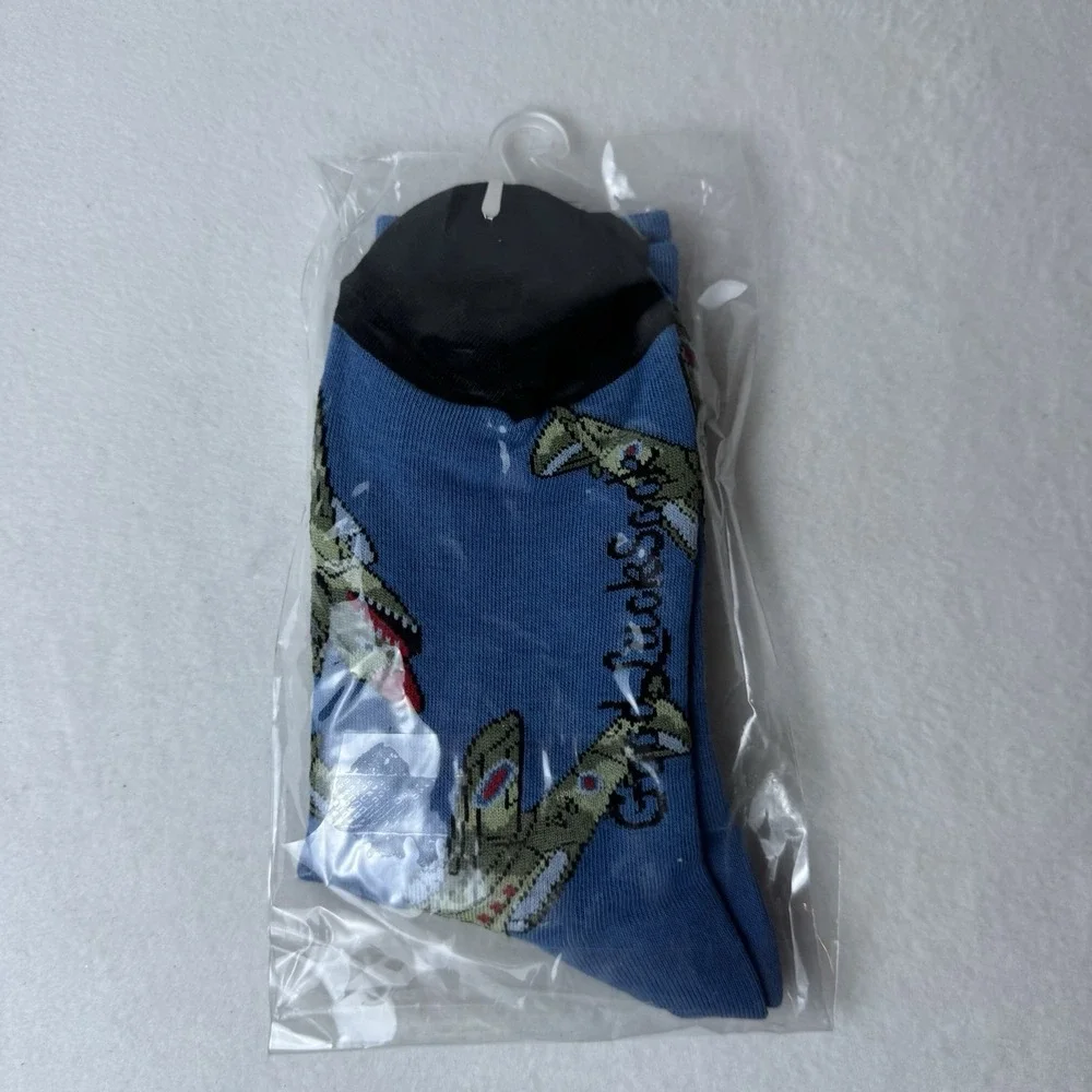 New Good Luck Fighter‎ Jet Socks Adult Shoe Size 5-9 Airplanes Crew Blue